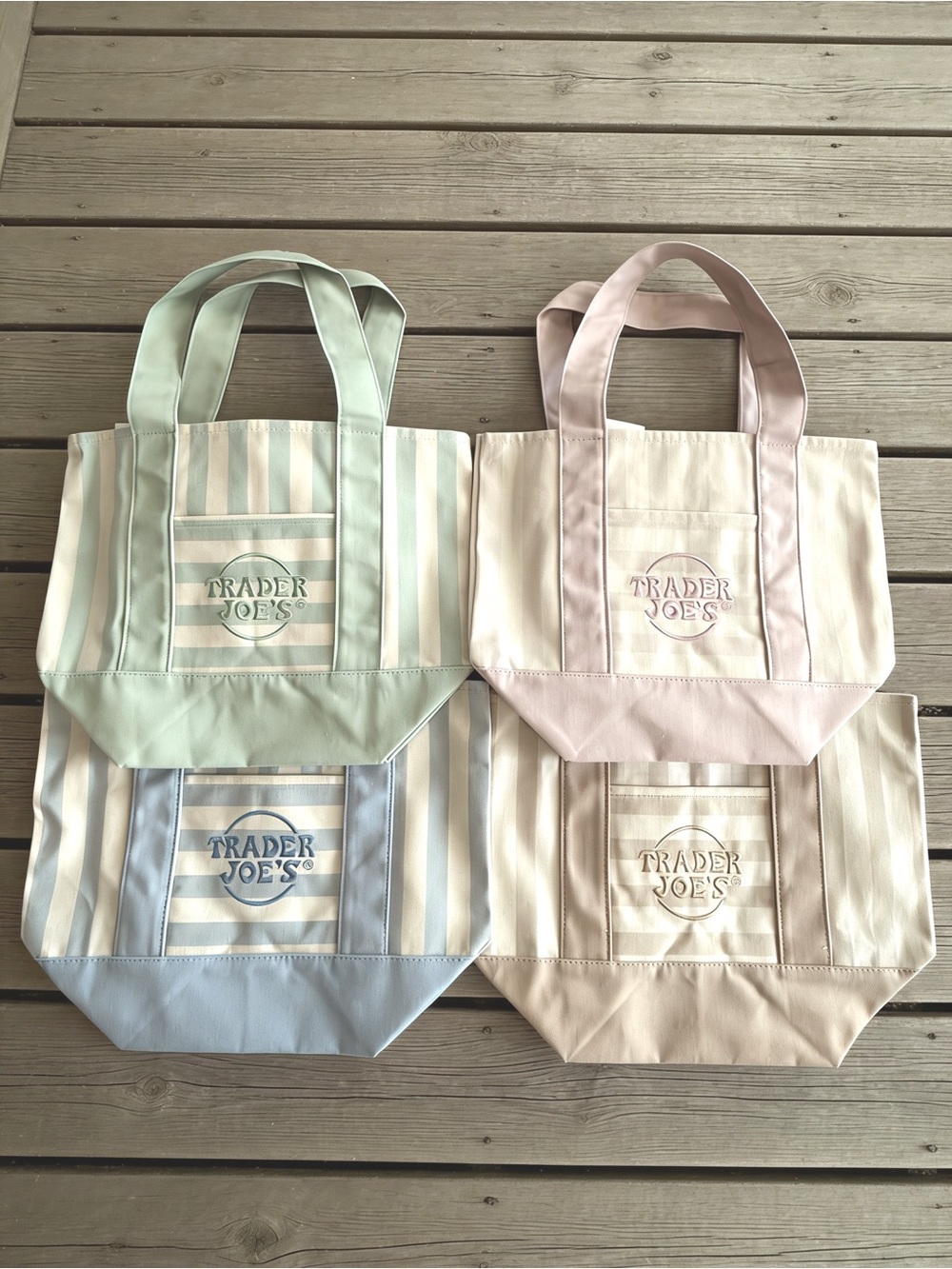 Trader Joe’s Pastel Stripe Small Tote Bag Pink Green Blue Beige NEW Viral ALL 4